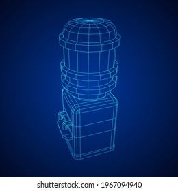 Water cooler with full bottle. Refreshment office concept. Wireframe low poly mesh vector illustration