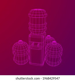 Water cooler with full bottle. Refreshment office concept. Wireframe low poly mesh vector illustration