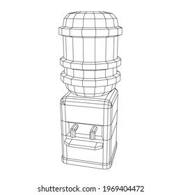 Water cooler with full bottle. Refreshment office concept. Wireframe low poly mesh vector illustration