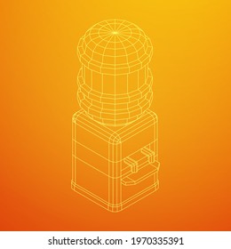 Water cooler with full bottle. Refreshment office concept. Wireframe low poly mesh vector illustration