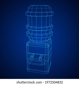 Water cooler with full bottle. Refreshment office concept. Wireframe low poly mesh vector illustration