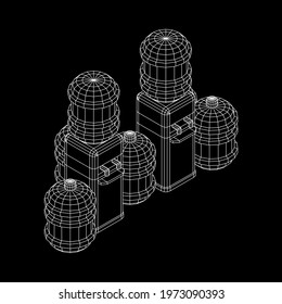 Water cooler with full bottle. Refreshment office concept. Wireframe low poly mesh vector illustration