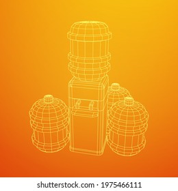 Water cooler with full bottle. Refreshment office concept. Wireframe low poly mesh vector illustration