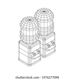 Water cooler with full bottle. Refreshment office concept. Wireframe low poly mesh vector illustration