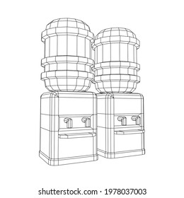 Water cooler with full bottle. Refreshment office concept. Wireframe low poly mesh vector illustration