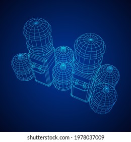 Water cooler with full bottle. Refreshment office concept. Wireframe low poly mesh vector illustration