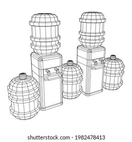 Water cooler with full bottle. Refreshment office concept. Wireframe low poly mesh vector illustration