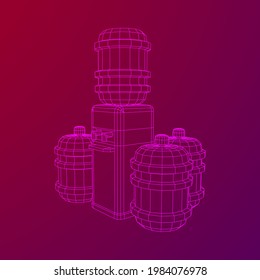 Water cooler with full bottle. Refreshment office concept. Wireframe low poly mesh vector illustration