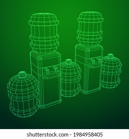 Water cooler with full bottle. Refreshment office concept. Wireframe low poly mesh vector illustration