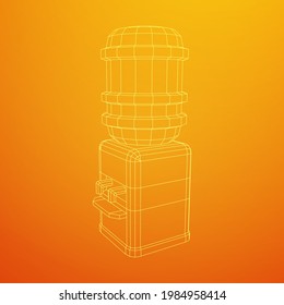 Wasserkühler mit voller Flasche. Konzept des Erfrischungsbüros. Wireframe Low-Poly-Mesh, Vektorgrafik