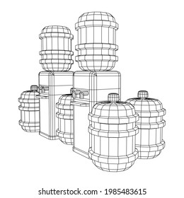 Water cooler with full bottle. Refreshment office concept. Wireframe low poly mesh vector illustration