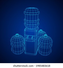 Water cooler with full bottle. Refreshment office concept. Wireframe low poly mesh vector illustration