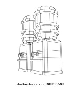 Water cooler with full bottle. Refreshment office concept. Wireframe low poly mesh vector illustration