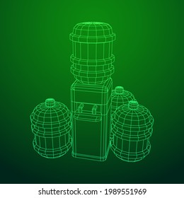 Water cooler with full bottle. Refreshment office concept. Wireframe low poly mesh vector illustration