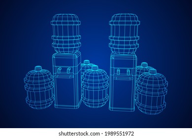 Water cooler with full bottle. Refreshment office concept. Wireframe low poly mesh vector illustration