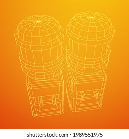 Water cooler with full bottle. Refreshment office concept. Wireframe low poly mesh vector illustration