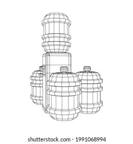 Water cooler with full bottle. Refreshment office concept. Wireframe low poly mesh vector illustration