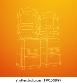 Water cooler with full bottle. Refreshment office concept. Wireframe low poly mesh vector illustration