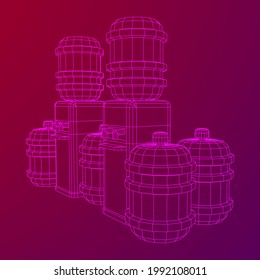 Refrigerador de agua con botella completa. Concepto de oficina de actualización. Ilustración vectorial de malla baja de malla de alambre