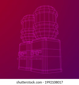 Refrigerador de agua con botella completa. Concepto de oficina de actualización. Ilustración vectorial de malla baja de malla de alambre
