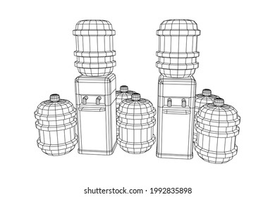 Water cooler with full bottle. Refreshment office concept. Wireframe low poly mesh vector illustration