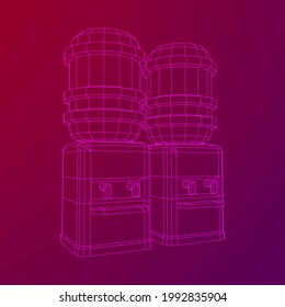 Refrigerador de agua con botella completa. Concepto de oficina de actualización. Ilustración vectorial de malla baja de malla de alambre