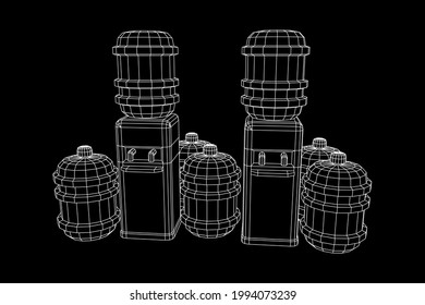 Water cooler with full bottle. Refreshment office concept. Wireframe low poly mesh vector illustration