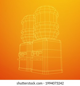 Refrigerador de agua con botella completa. Concepto de oficina de actualización. Ilustración vectorial de malla baja de malla de alambre