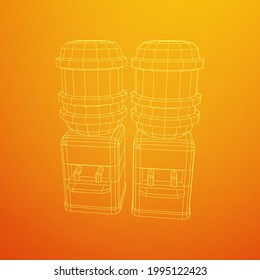 Water cooler with full bottle. Refreshment office concept. Wireframe low poly mesh vector illustration