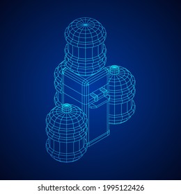 Water cooler with full bottle. Refreshment office concept. Wireframe low poly mesh vector illustration