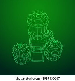 Water cooler with full bottle. Refreshment office concept. Wireframe low poly mesh vector illustration