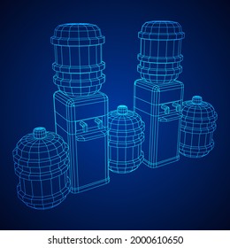 Water cooler with full bottle. Refreshment office concept. Wireframe low poly mesh vector illustration