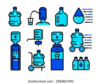 Water cooler Icon set, Simple Style Icon Dispenser. Clean spring or purified water. Color logo collection for water delivery service. Vector illustration color simple design style for web, mobile