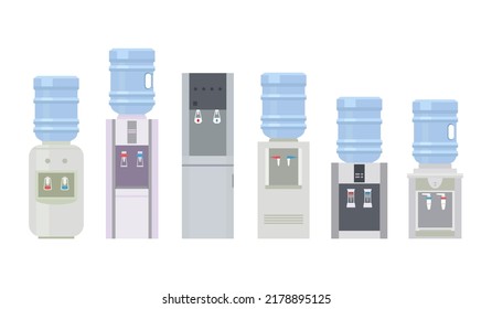 water cooler. office equipment with hot and cold water tanks refreshment big bottles. Vector pictures isolated