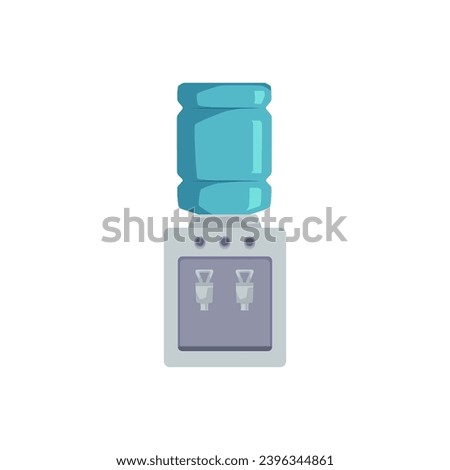Water cooler for office and home. Vector illustration of office aqua dispenser with two taps isolated on white. Plastic water cooler with blue full bottle, apparatus for heating and cooling water