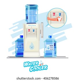 Water cooler, with plastic bottle and paper cup - vector illustration