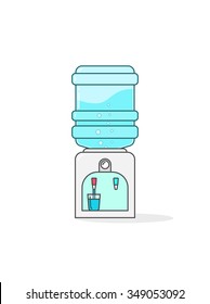 Water cooler vector badge illustration, outline logo concept, dispenser flat icon shape label, full bottle fresh flowing in glass cup symbol, sticker isolated, pictogram design filtration tool element