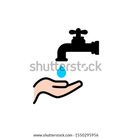 Water crane with hand vector icon. Flat style isolated wash hands symbol. Washing icon isolated on white background. Vector illustration. EPS10