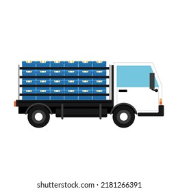 Caja de agua. vector de carro. Botella en caja. Cárter en carro. vector del carro. vector de camión.