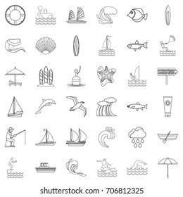 Water creation icons set. Outline style of 36 water creation vector icons for web isolated on white background