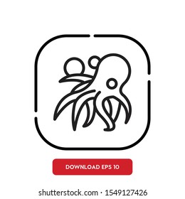 Water creatures symbol, octopus outline vector icon