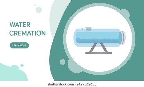 Water Cremation Technology. Website banner, poster. Vector Flat Illustartion. Water cremation apparatus. Alkaline hydrolysis