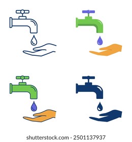 Water crisis, shortage icon set in flat and line style. Save water concept. Vector illustration.