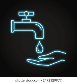 Crisis de agua, escasez de neón icono de línea. Guardar concepto de agua. Ilustración vectorial.