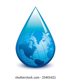 Water crisis vector droplet with world