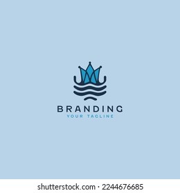 Water Crown Logo Design Template