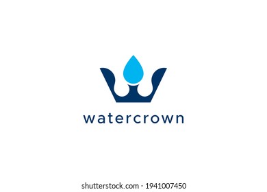 Water Crown Logo. Initial Letter W with Blue Water and Crown Symbol Combination isolated on White Background. Use for Nature and Beauty Logos. Flat Vector Logo Design Template Element.
