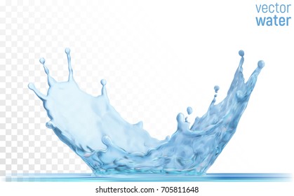 Water crown splash, isolated on transparent background. Realistic 3d vector illustration