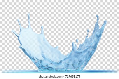 Water crown splash, isolated on transparent background. Realistic 3d vector illustration