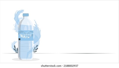 Water crown and splashes in gray colors around a plastic bottle. realistic vector plastic bottle with water splash and mint leaves on white background.